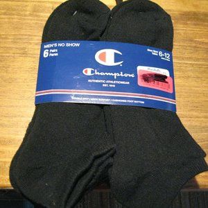 Champion 6 Pair Men's Black No Show Socks